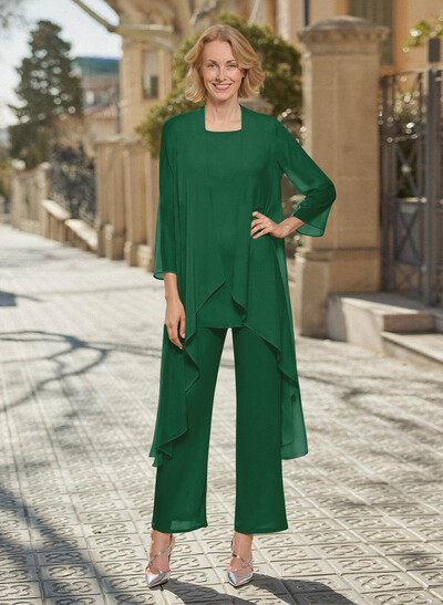 Matching Sets Simple Scoop Neck Long Sleeves Chiffon Mother Of The Bride Dress