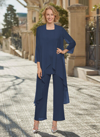 Matching Sets Simple Scoop Neck Long Sleeves Chiffon Mother Of The Bride Dress