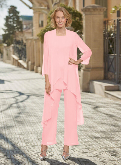 Matching Sets Simple Scoop Neck Long Sleeves Chiffon Mother Of The Bride Dress