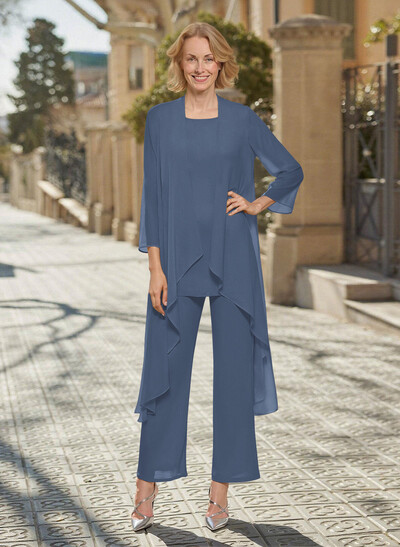 Matching Sets Simple Scoop Neck Long Sleeves Chiffon Mother Of The Bride Dress