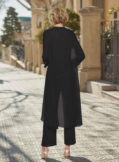 Matching Sets Simple Scoop Neck Long Sleeves Chiffon Mother Of The Bride Dress