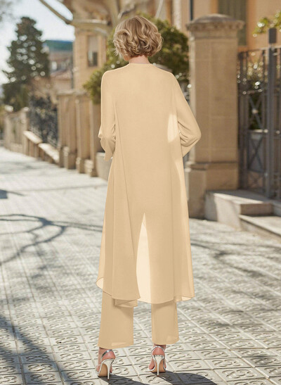 Matching Sets Simple Scoop Neck Long Sleeves Chiffon Mother Of The Bride Dress