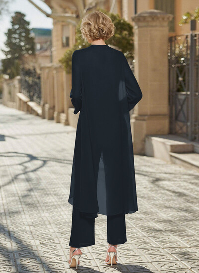Matching Sets Simple Scoop Neck Long Sleeves Chiffon Mother Of The Bride Dress