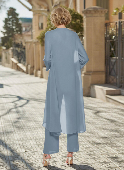 Matching Sets Simple Scoop Neck Long Sleeves Chiffon Mother Of The Bride Dress