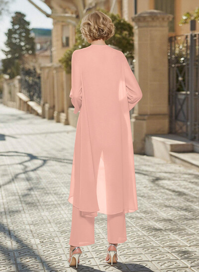Matching Sets Simple Scoop Neck Long Sleeves Chiffon Mother Of The Bride Dress
