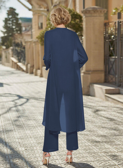 Matching Sets Simple Scoop Neck Long Sleeves Chiffon Mother Of The Bride Dress