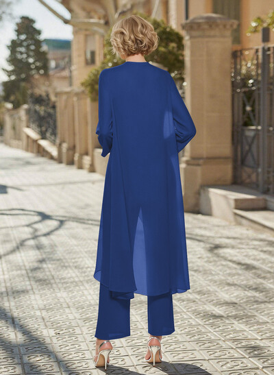Matching Sets Simple Scoop Neck Long Sleeves Chiffon Mother Of The Bride Dress