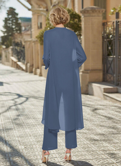 Matching Sets Simple Scoop Neck Long Sleeves Chiffon Mother Of The Bride Dress