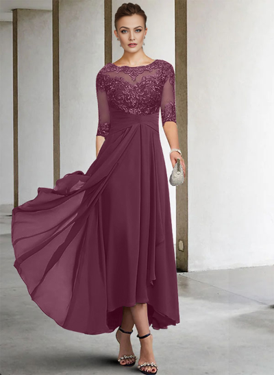 A-Line Long Sleeves Scoop Neck Chiffon Lace Ankle-Length Mother Of The Bride Dresses A-Line Long Sleeves Scoop Neck Chiffon Lace Ankle-Length Mother Of The Bride Dresses