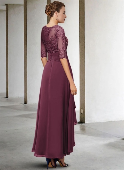 A-Line Long Sleeves Scoop Neck Chiffon Lace Ankle-Length Mother Of The Bride Dresses A-Line Long Sleeves Scoop Neck Chiffon Lace Ankle-Length Mother Of The Bride Dresses