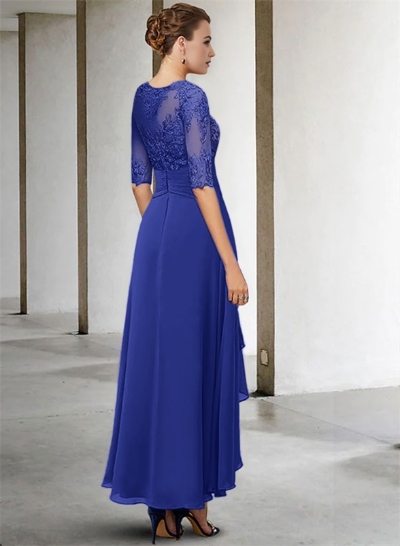 A-Line Long Sleeves Scoop Neck Chiffon Lace Ankle-Length Mother Of The Bride Dresses