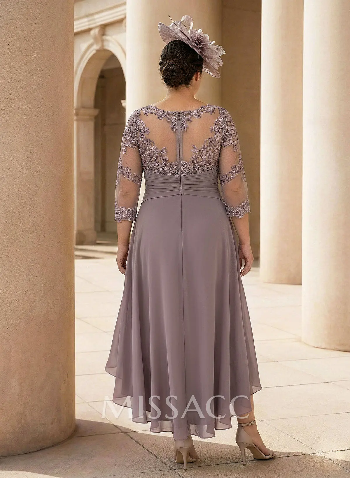 A-Line Long Sleeves Scoop Neck Chiffon Lace Ankle-Length Mother Of The Bride Dresses - Missacc A-Line Long Sleeves Scoop Neck Chiffon Lace Ankle-Length Mother Of The Bride Dresses - Missacc