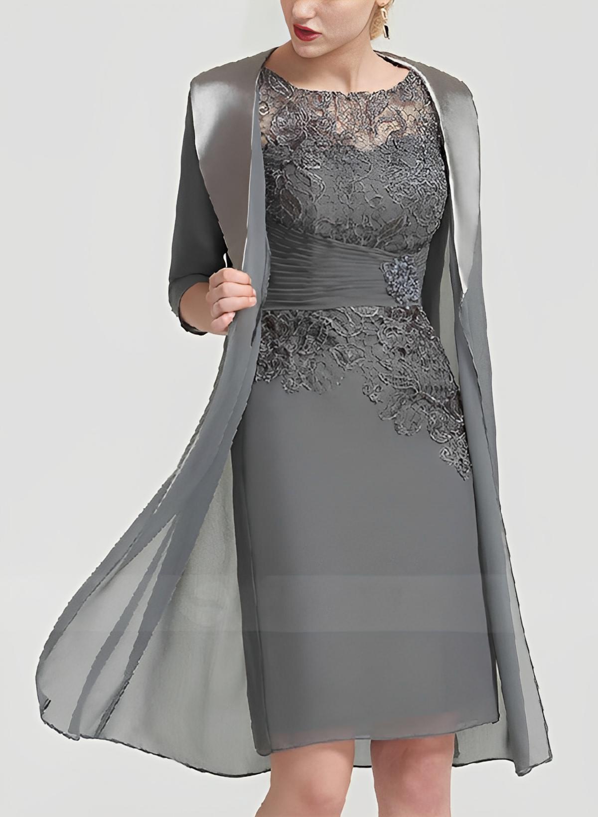 Sheath/Column 1/2 Sleeves Scoop Neck Chiffon Lace Mother Of The Bride Dresses