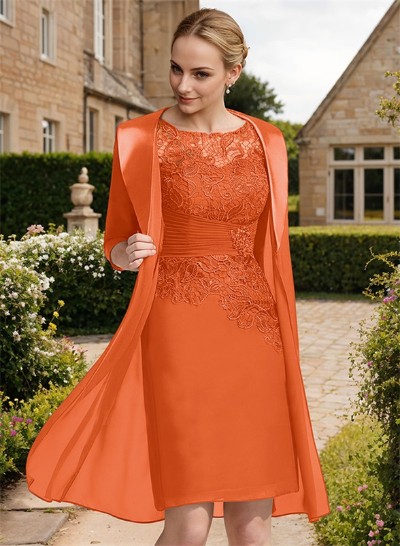 Sheath/Column 1/2 Sleeves Scoop Neck Chiffon Lace Mother Of The Bride Dresses