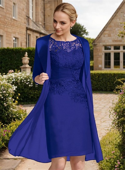 Sheath/Column 1/2 Sleeves Scoop Neck Chiffon Lace Mother Of The Bride Dresses