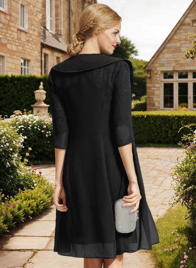 Sheath/Column 1/2 Sleeves Scoop Neck Chiffon Lace Mother Of The Bride Dresses