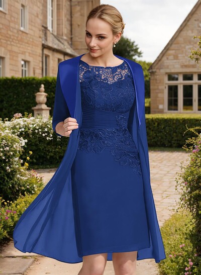Sheath/Column 1/2 Sleeves Scoop Neck Chiffon Lace Mother Of The Bride Dresses