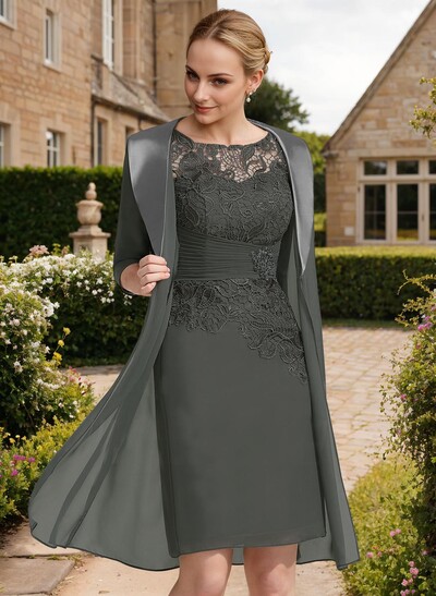 Sheath/Column 1/2 Sleeves Scoop Neck Chiffon Lace Mother Of The Bride Dresses