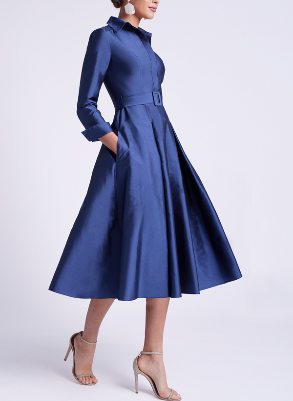 Long Sleeves A-Line Mother Of The Bride Dresses With V-Neck Satin