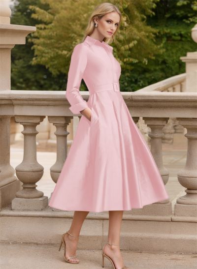 Long Sleeves A-Line Satin V-Neck Mother Of The Bride Dresses