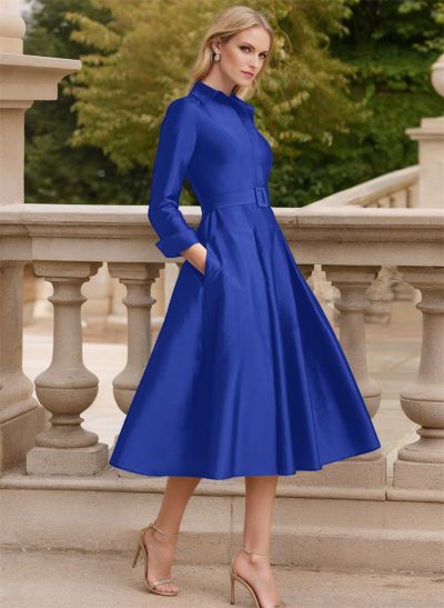 Long Sleeves A-Line Satin V-Neck Mother Of The Bride Dresses