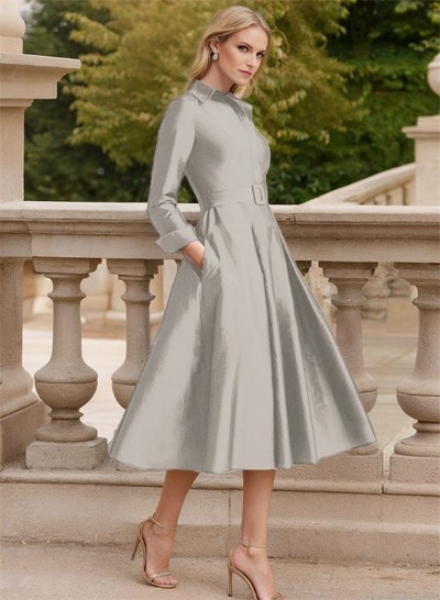 Long Sleeves A-Line Satin V-Neck Mother Of The Bride Dresses