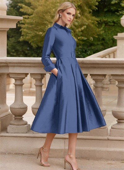 Long Sleeves A-Line Satin V-Neck Mother Of The Bride Dresses