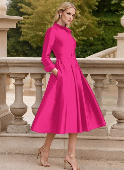 Long Sleeves A-Line Satin V-Neck Mother Of The Bride Dresses