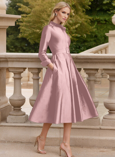 Long Sleeves A-Line Satin V-Neck Mother Of The Bride Dresses