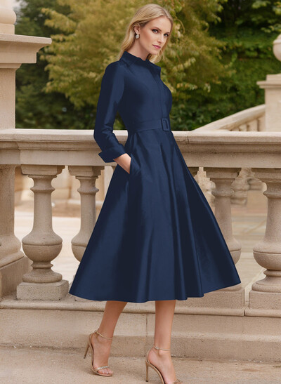 Long Sleeves A-Line Satin V-Neck Mother Of The Bride Dresses