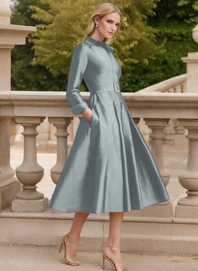 Long Sleeves A-Line Satin V-Neck Mother Of The Bride Dresses