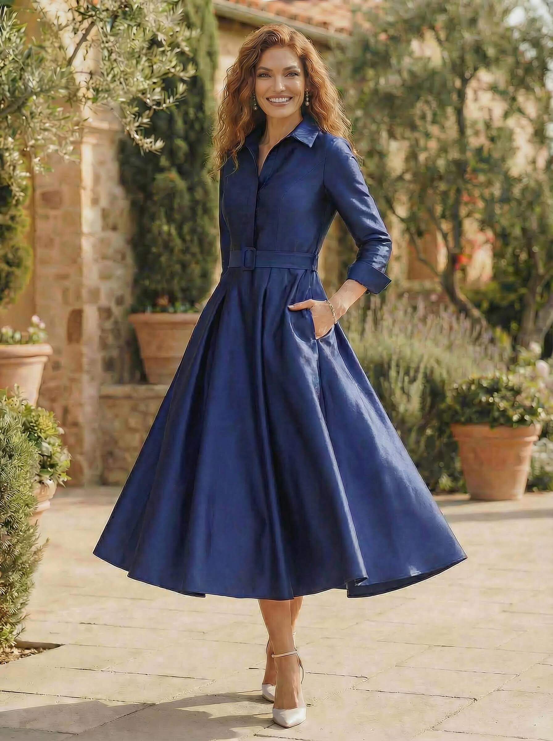 Long Sleeves A-Line Satin V-Neck Mother Of The Bride Dresses