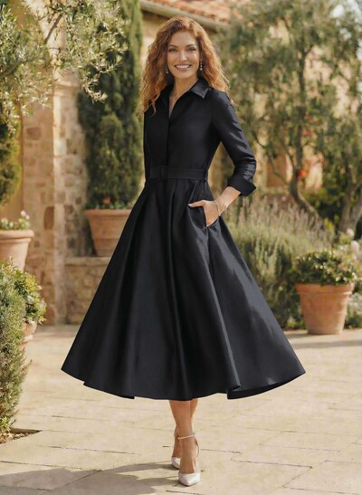 Long Sleeves A-Line Satin V-Neck Mother Of The Bride Dresses