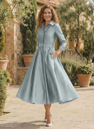 Long Sleeves A-Line Satin V-Neck Mother Of The Bride Dresses