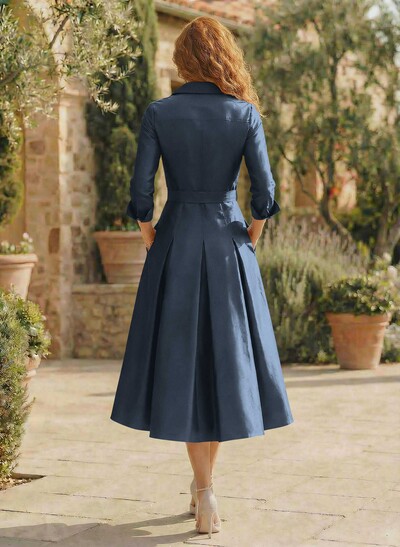 Long Sleeves A-Line Satin V-Neck Mother Of The Bride Dresses