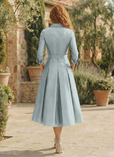 Long Sleeves A-Line Satin V-Neck Mother Of The Bride Dresses