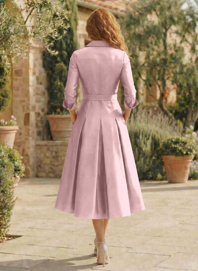 Long Sleeves A-Line Satin V-Neck Mother Of The Bride Dresses