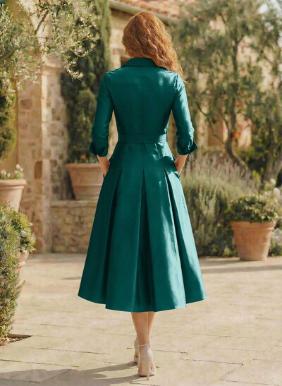 Long Sleeves A-Line Satin V-Neck Mother Of The Bride Dresses