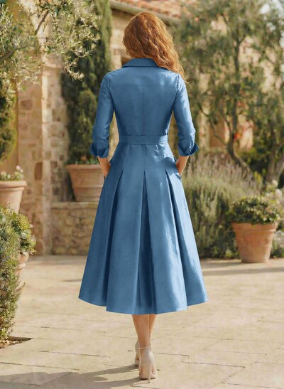 Long Sleeves A-Line Satin V-Neck Mother Of The Bride Dresses