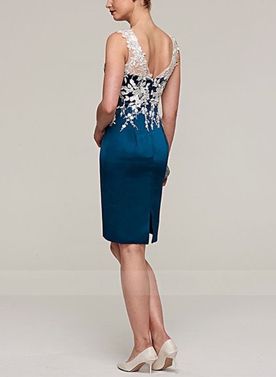 Sheath Scoop Neck Sleeveless Knee-Length Satin Mother Of The Bride Dresses With Jacket Appliqued