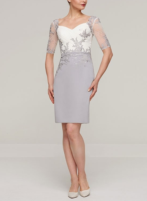 Sheath Short Sleeves Mother Of The Bride Dresses With Appliques Lace Chiffon Knee-Length