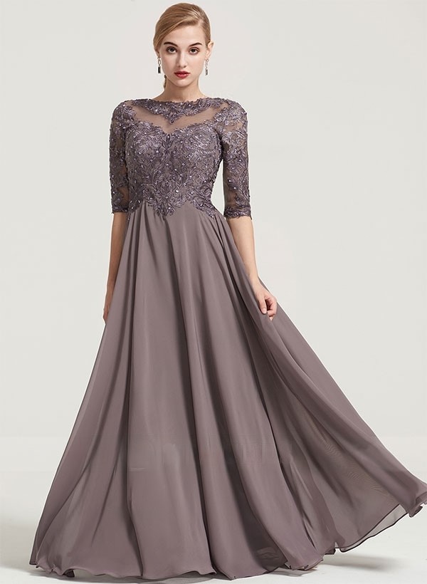 A-Line Chiffon Mother Of The Bride Dresses With Floor-Length Lace