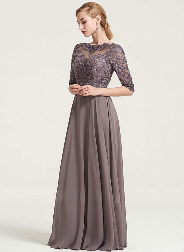 A-Line Chiffon Mother Of The Bride Dresses With Floor-Length Lace