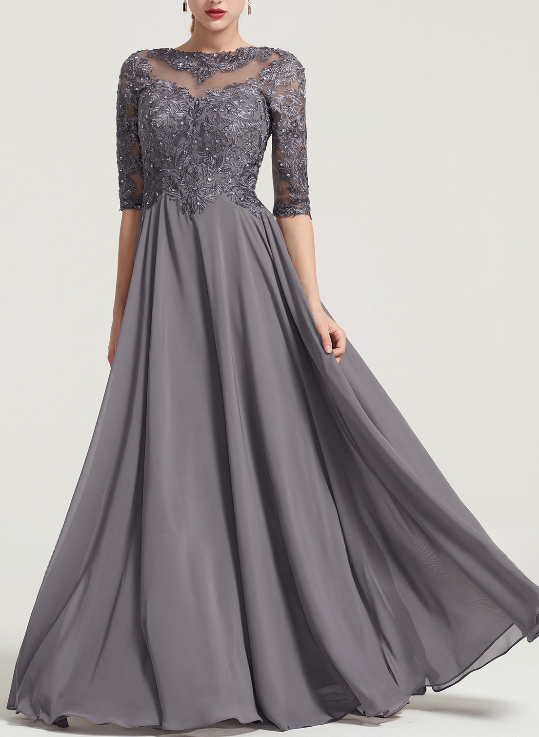 A-Line Chiffon Mother Of The Bride Dresses With Floor-Length Lace