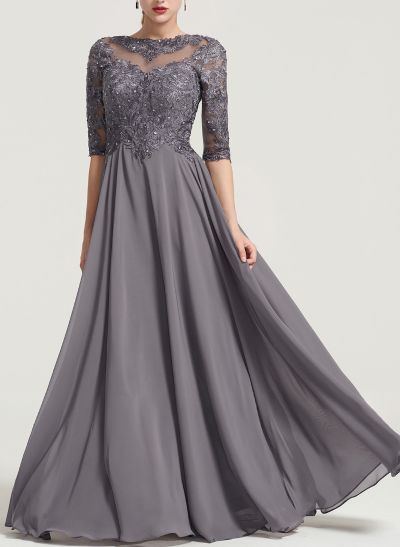 A-Line Chiffon Mother Of The Bride Dresses With Floor-Length Lace