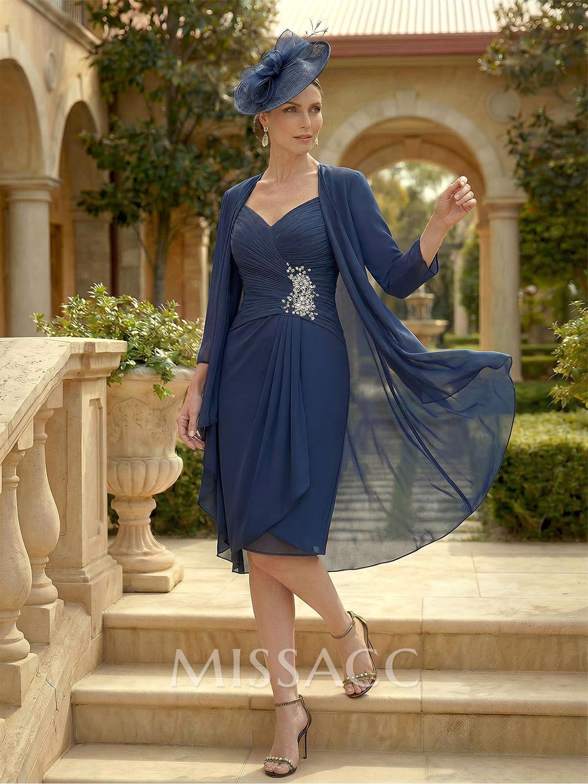 Sheath/Column Sweetheart Knee-Length Chiffon Mother Of The Bride Dress With Beading Pleated Appliques Lace Sheath/Column Sweetheart Knee-Length Chiffon Mother Of The Bride Dress With Beading Pleated Appliques Lace