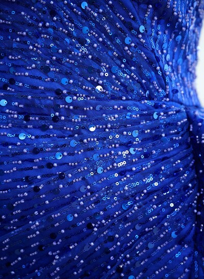 Sheath/Column V-Neck Floor-Length Sequined Prom Dress With High Split