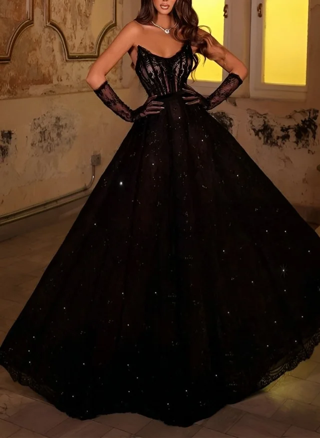 open lace back dress Cute Pink Strapless Beaded Tulle Princess Prom Dress P3454 – PreppyDress
