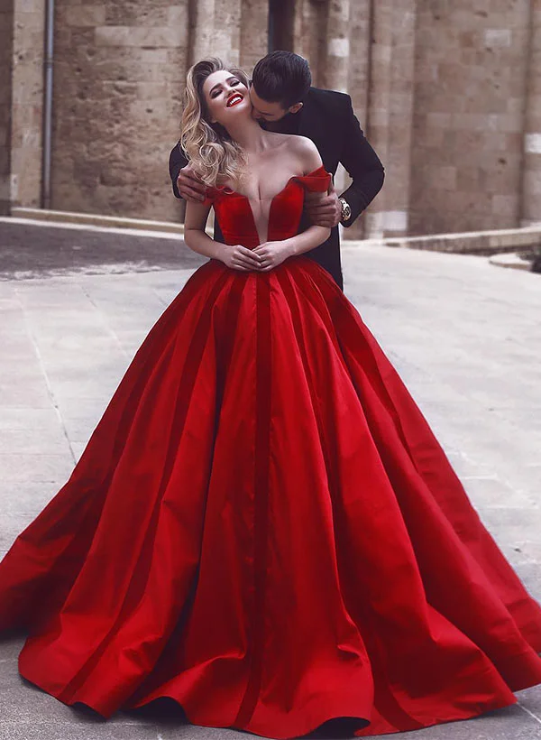 One Shoulder Sleeveless Sweep Train Satin Ball Gown With Bow Tahiti