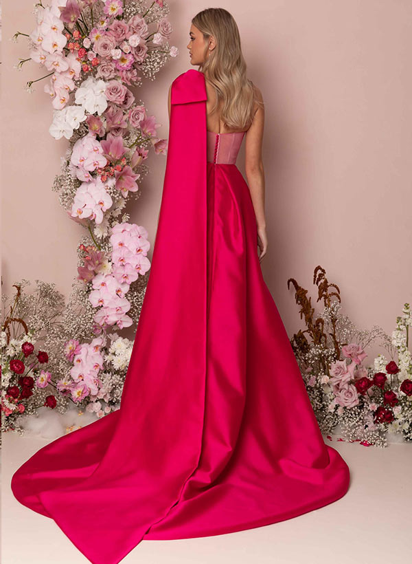Long One Sholder Bows Prom Dress With Split Front